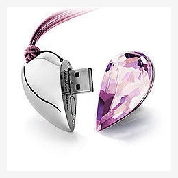 clé USB coeur cristal rose