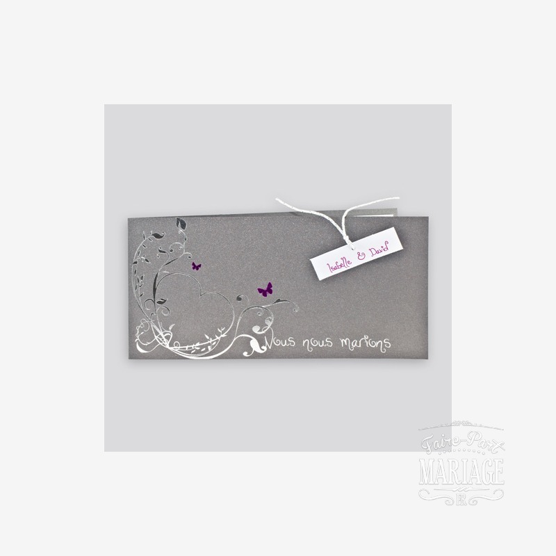 mariage gris et papillons fuschia